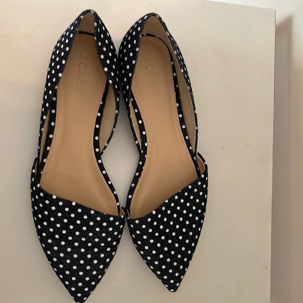 J crew denim polka dot flats.